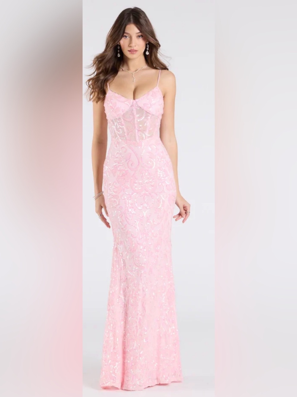 NWT MiwiNovia Dusty Rose Sequin Mermaid Prom Dress Lace-Up Back Size 8